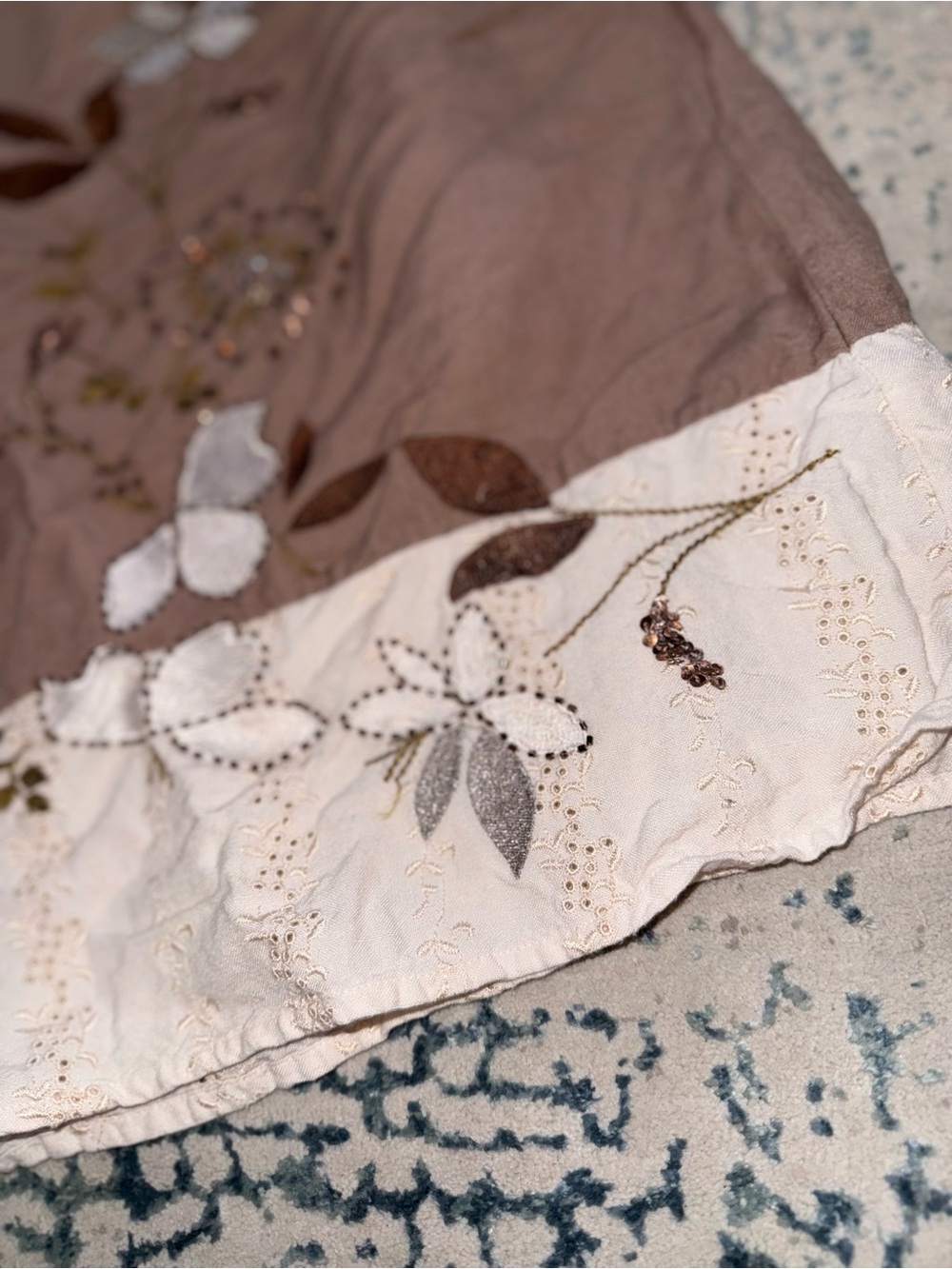 croft & barrow Brown Mini Skirt with Cream Floral Embroidery - Picture 4 of 5